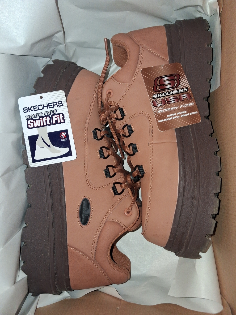 Skechers Unisex Tan/Brown Lace-Up Work Shoes